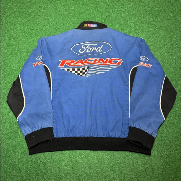 Vintage Ford Racing Y2K L/XL Blue Nascar Zip 27x26 Boxy Jacket